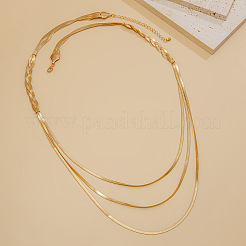 Brass Flat Snake Chain 3 Layer Necklaces for Women&nbsp;WG257F5-01