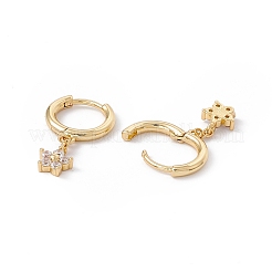 Clear Cubic Zircon Flower Dangle Hoop Earrings&nbsp;EJEW-B014-03G
