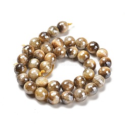 Electroplated Natural Tiger Eye Round Beads Strands&nbsp;G-L598-A04-03