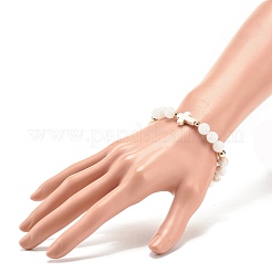 Natural White Jade & Magnesite & Synthetic Turquoise(Dyed) Stretch Bracelet with Cross&nbsp;BJEW-JB08295-02
