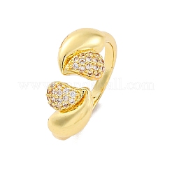Brass Micro Pave Clear Cubic Zirconia Cuff Rings for Women&nbsp;RJEW-U043-04G
