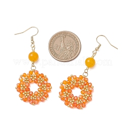 Flower Handmade Glass Seed Beads Dangle Earrings&nbsp;EJEW-MZ00679-01