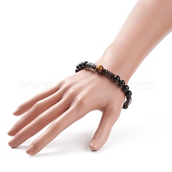 Natural Tiger Eye & Coconut & Wood Beaded Stretch Bracelet&nbsp;BJEW-JB08267