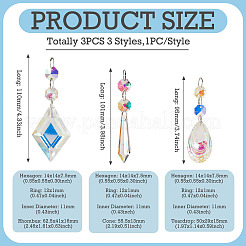 3Pcs 3 Styles Crystal Glass Hanging Sun Catcher&nbsp;AJEW-TADJ0001-07