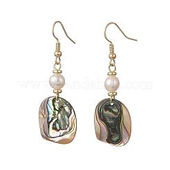 Natural Cultured Freshwater Pearl & Abalone Shell/Paua Shell Beads Dangle Earrings&nbsp;EJEW-JE07313-01