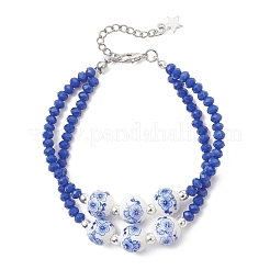 Glass & Handmade Flower Printed Porcelain Multi-strand Bracelets&nbsp;BJEW-JB12975