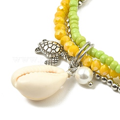 3Pcs 3 Colors Electroplate Glass & Shell Stretch Bracelets for Women&nbsp;BJEW-TA00381
