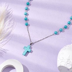 Cross Synthetic Turquoise Pendant Necklaces&nbsp;NJEW-JN05009