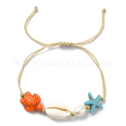 Synthetic Turquoise & Natural Shell & Pearl Braided Bead Bracelets&nbsp;BJEW-TA00368