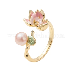 3Pcs 3 Colors Lotus Brass Enamel Cuff Open Rings&nbsp;RJEW-JR01000