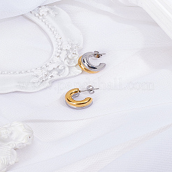 1 Pair Stainless Steel Two-layer C-Shaped Stud Earrings for Women&nbsp;EJEW-LP0012-01GP