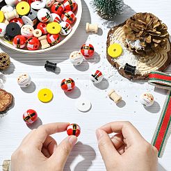 120Pcs 8 Styles Christmas Santa Claus Theme Spray Painted Schima Wood Beads&nbsp;WOOD-CJ0002-60
