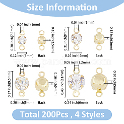 200Pcs 4 Styles Brass Clear Cubic Zirconia Connector Charms&nbsp;RB-FH0001-09LG