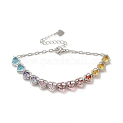 Colorful Cubic Zirconia Heart Link Bracelet&nbsp;BJEW-E073-02P