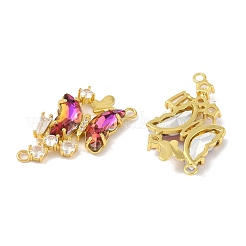 Brass Pave Medium Violet Red & Clear Cubic Zirconia Connector Charms&nbsp;KK-P273-09G