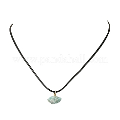 Raw Rough Natural Amazonite Pendant Black Waxed Cord Necklaces&nbsp;NJEW-JN06582-02