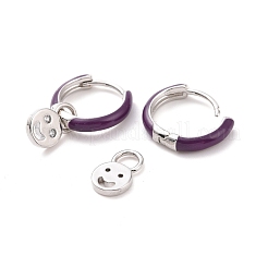Clear Cubic Zirconia Smiling Face Dangle Hoop Earrings with Enamel&nbsp;EJEW-C030-13P