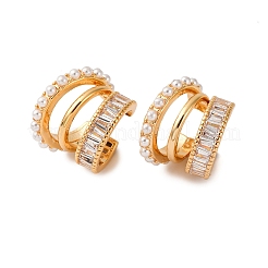 Triple C-Shaped Brass Micro Pave Clear Cubic Zirconia Cuff Earrings&nbsp;EJEW-Z127-06G