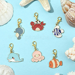 6Pcs Ocean Theme Alloy Enamel Pendant Decoration&nbsp;HJEW-YW00102