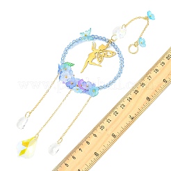 Teardrop Flower Glass & Acrylic Beads Suncatcher with 201 Stainless Steel Fairy Pendants&nbsp;HJEW-JM04988-02