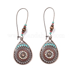 3 Pairs 3 Style Alloy Flat Round & Oval & Teardrop Boho Dangle Earrings with Synthetic Turquoise&nbsp;EJEW-P200-04R