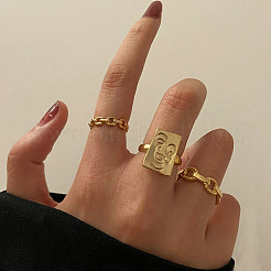 3Pcs Alloy Oval Chain Cuff Rings&nbsp;FS-WGF7236-01