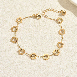201 Stainless Steel Hollow Flower Link Chain Bracelets for Women&nbsp;UF0900