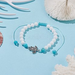 Natural Malaysia Jade & Howlite Braided Bead Bracelets Set with Alloy Tortoise&nbsp;BJEW-JB08065-01