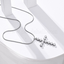304 Stainless Steel & Plastic Pearl Cross Pendant Round Snake Chain Necklaces for Women&nbsp;STAS-Z114-20P