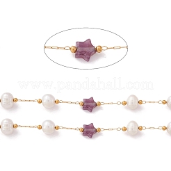 Natural Amethyst Star and Pearl Beaded Chains&nbsp;CHS-I018-01G-04