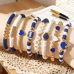 8Pcs 1Bag Rugby Polymer Clay Heishi & CCB Plastic Beaded Stretch Bracelets Set&nbsp;BJEW-PA0001-12B