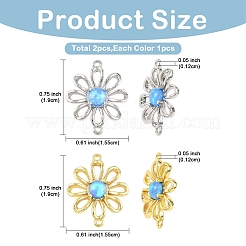 2Pcs 2 Colors Brass with Synthetic Opal Flower Links/Connectors&nbsp;KK-YW0004-45