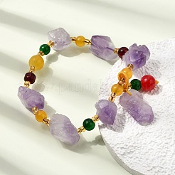Raw Rough Natural Amethyst Nuggets Charm Beaded Stretch Bracelets for Women&nbsp;GG-CBA2C9C-06
