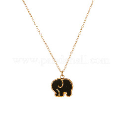 304 Stainless Steel & Dyed Natural Shell Black White Double Sided Elephant Pendant Cable Chain Necklaces for Women&nbsp;WGC210C-01
