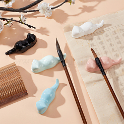 5Pcs 5 Colors Ceramics Cat Shape Calligraphy Brush Holder&nbsp;AJEW-PH0006-22