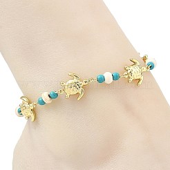 Ocean Dyed Synthetic Turquoise Beads & 304 Stainless Steel Link Chain Anklets&nbsp;GG-AJEW-AN00833-02