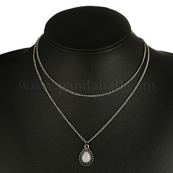 Teardrop Alloy Pave White Resin Pendant Double Layer Necklaces for Women&nbsp;FS-WG4C5DE-01