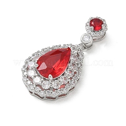 Brass Micro Pave Red Cubic Zirconia Pendants&nbsp;KK-A299-11P
