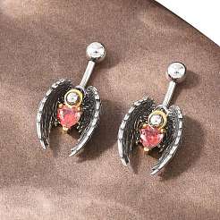 316 Stainless Steel Pave Red Cubic Zirconia Curved Barbell Dangle Belly Rings&nbsp;AJEW-C044-03