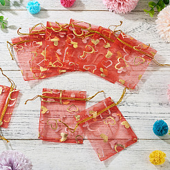 50Pcs Heart Printed Organza Bags&nbsp;OP-TADJ0001-01F