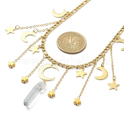 Moon & Star 304 Stainless Steel & Natural Quartz Crystal Charms Bib Necklace&nbsp;NJEW-TA00094
