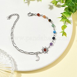 7 Chakra Gemstone Beaded Chain & 304 Stainless Steel Paperclip Chain Bracelets&nbsp;BJEW-JB14411