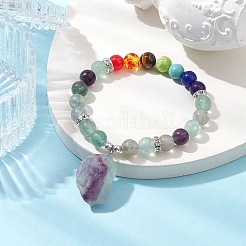 Raw Rough Natural Fluorite Charm Bracelets&nbsp;BJEW-JB10298-01