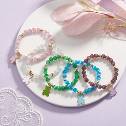 Cat Eye Round Beaded Stretch Bracelet&nbsp;BJEW-JB09329