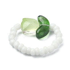 Tulip Flower Glass & Seed Beaded Stretch Rings&nbsp;RJEW-TA00080