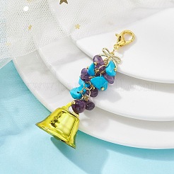 Synthetic Turquoise & Natural Amethyst  Chips & Alloy Bowknot Kcychain&nbsp;HJEW-JM01313-02