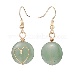 Gemstone Braided Flat Round with Heart Dangle Earrings&nbsp;EJEW-JE04984