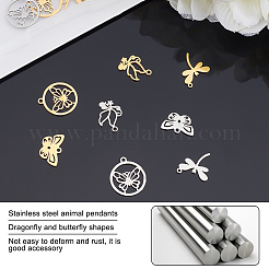 16Pcs 8 Style 201 Stainless Steel Pendants&nbsp;STAS-UN0023-14