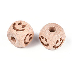 Engraved Beech Wood Beads&nbsp;WOOD-N015-08F