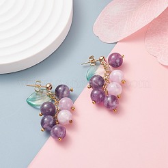 Grape and Leaf Dangle Stud Earrings&nbsp;EJEW-TA00034